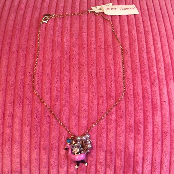 NWT Betsey Johnson flamingo frenchie bulldog pool float earrings necklace set - Picture 5 of 6